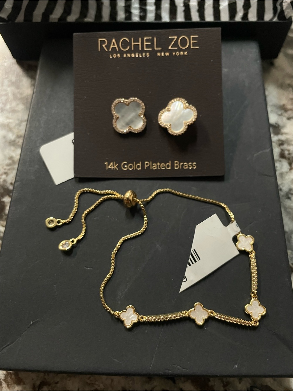 Rachel Zoe Gold Plated Mother-of-Pearl Clover Earrings and a NEW bracelet